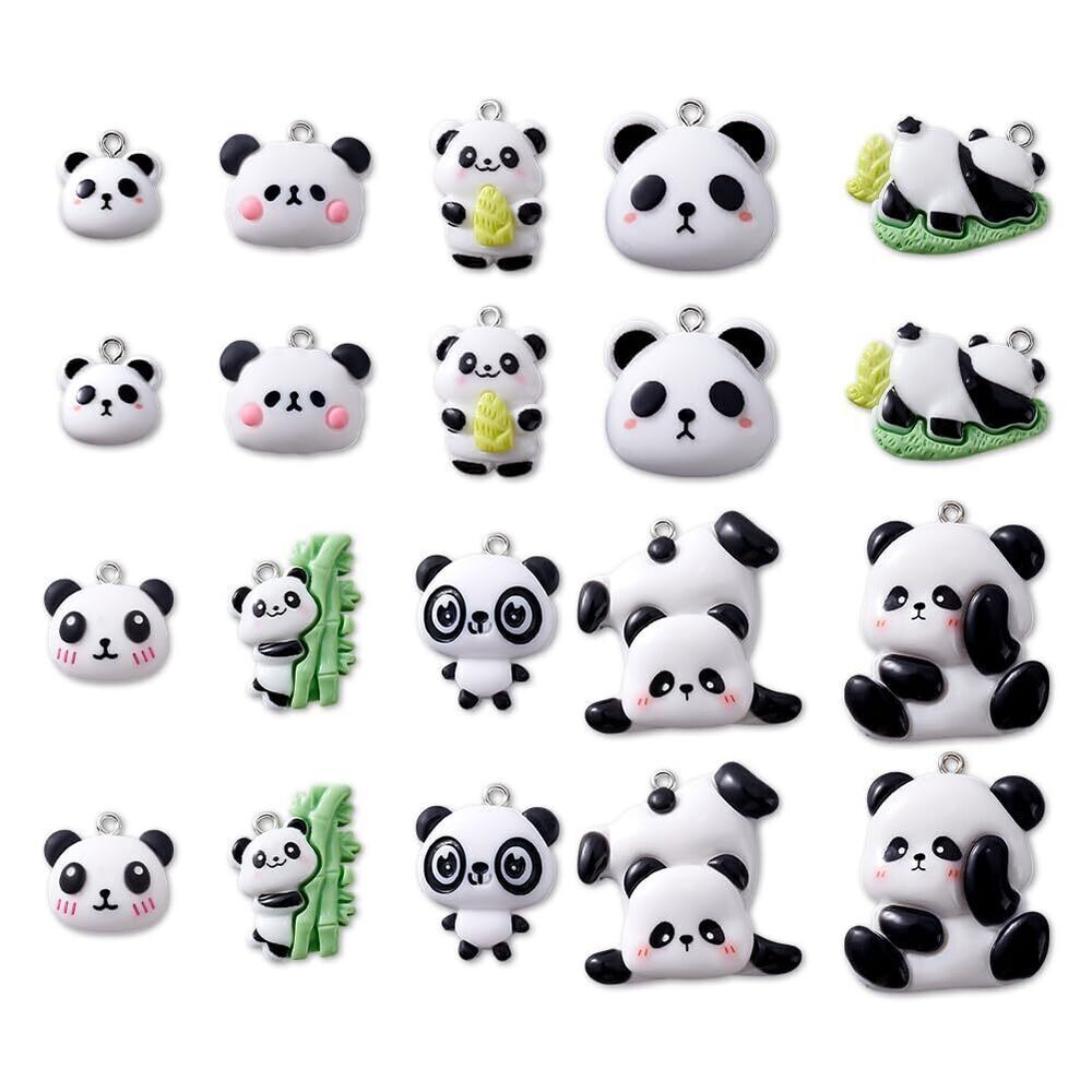 6737 44pcs 11 Styles Cartoon Resin Panda Cute 3D Charms, Bulk Flatback